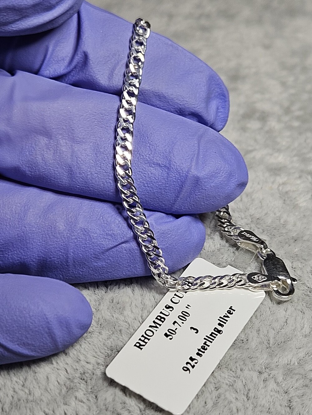 NWT Sterling Silver 925 Rhombus Curb Chain Link Bracelet - 7”